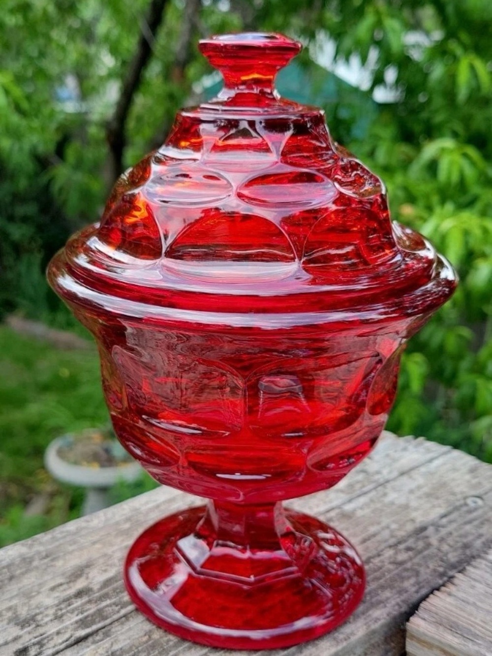 Ruby Red Footed Compote & Lid Fostoria Argus
